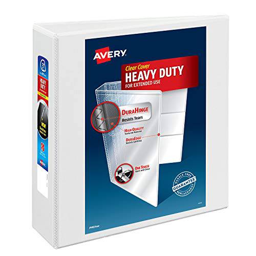 Avery Heavy-Duty 뷰 3 링 바인더, 3 원 터치 사선형 링, Holds 8.5 x 11 용지,종이, 1 화이트 바인더 (05604)