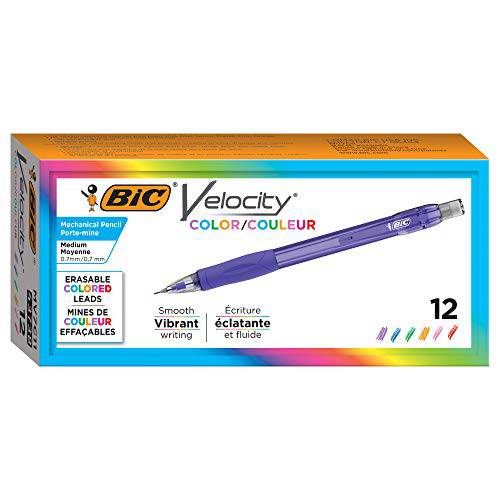 빅, BIC Velocity 샤프, 샤프 펜슬 컬러 리드, 0.7 mm, 12-Pack, 6 다양한,생생한 컬러, Perfect 드로잉 and 일기,저널