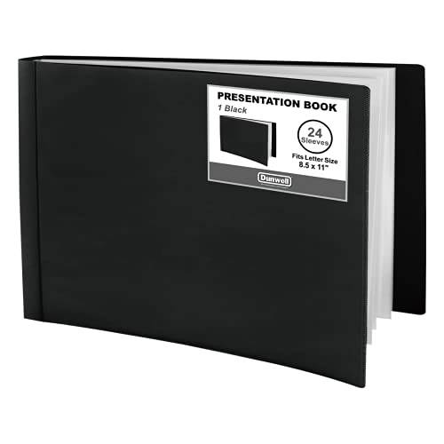Dunwell 수평 바인더 플라스틱 커버 (블랙), 24-Pocket Presentation 북 클리어 커버, 디스플레이 48 페이지 of 8.5x11 용지,종이, 경치 장 보호 바인더, 포트폴리오 폴더