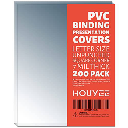 HOUYEE 200 팩 7 Mil PVC 바인딩 Presentation 커버, 클리어 Report 커버 바인딩, 8-1/ 2 x 11 인치, 레터 사이즈