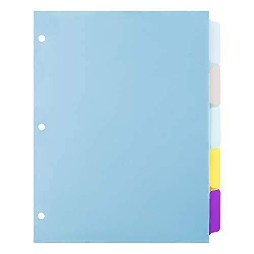 아마존 Basics 5-Tab 플라스틱 바인더 디바이더, 쓰기가능 다양한색 탭, 1 세트