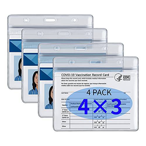 4 팩 - Awatin CDC Covid-19 Vaccine 카드 보호, 4x3 Vaccination 카드 홀더 사무용, 방수 클리어 immunization 카드 LP레코드 비닐 플라스틱 밀봉가능,밀봉