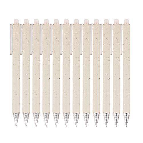 RIANCY Wheat-Straw 패턴 개폐식 젤펜, 잉크펜 파인,가는 Points, 0.5 mm, 12-Pack, 블랙 잉크 Ballpoints 펜 블랙 젤펜, 잉크펜 퀵 드라이 잉크 부드러운 필기 펜 오피스 학교 (크림)