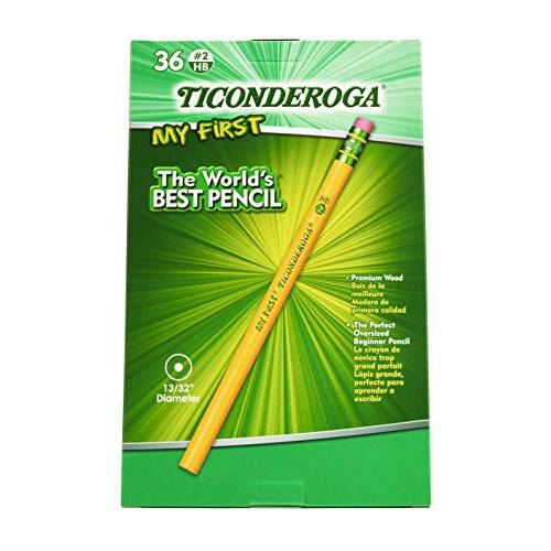 Ticonderoga My First Wood-Cased 연필, 2 HB 소프트, 지우개, Yellow, 36 Count (X3336)