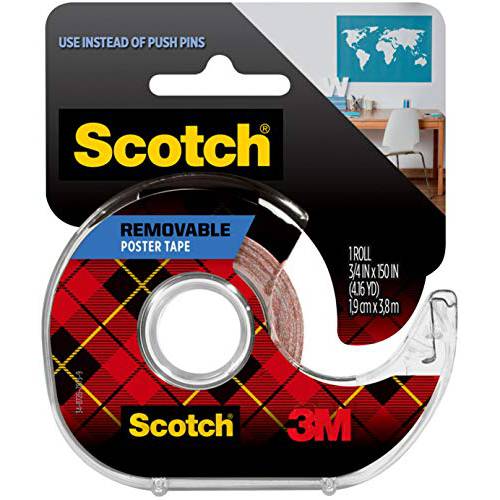Scotch 탈부착가능 포스터 테이프, 클리어 양면 테이프, 3/ 4-in x 150-in, 클리어, 1 롤