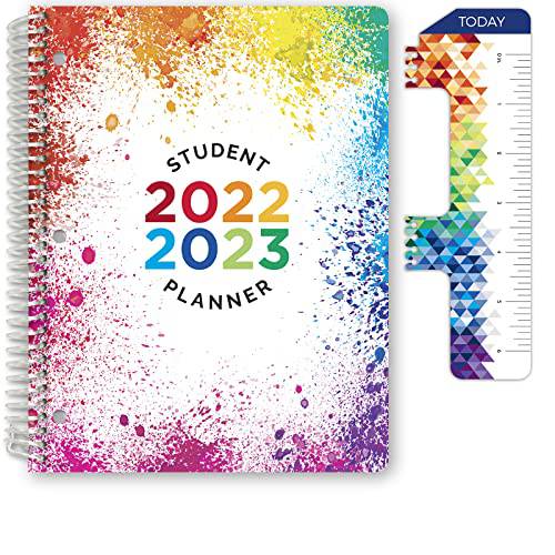 글로벌 Datebooks 날짜 초등학교 학생 플래너, 다이어리 Academic Year 2022-2023 (블록 스타일 - 8.5x11 - 페인트 튐) - 포함 자/ 책갈피 and 계획 스티커