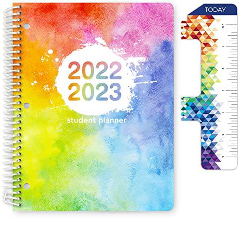 글로벌 Datebooks 날짜 초등학교 학생 플래너, 다이어리 Academic Year 2022-2023 (매트릭스 스타일 - 8.5x11 - 레인보우 수채화) - 포함 자/ 책갈피 and 계획 스티커