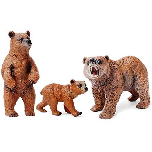 Grizzly Bear 장난감 인형 세트, 브라운 bears 피규어 삼림지 Bear 케이크 토퍼,데코
