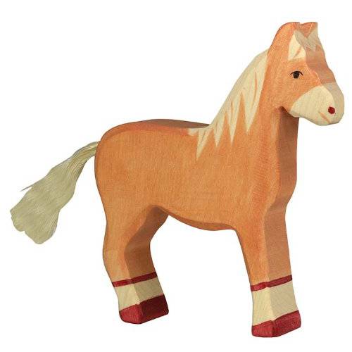 Holztiger Horse 스탠딩 장난감 피규어, 라이트 브라운
