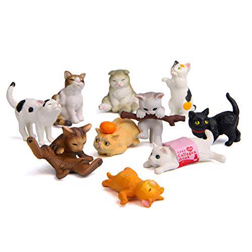 10 Pcs 디럭스 고양이 인형 플레이세트, 귀여운 고양이 피규어, 미니 고양이 피규어 콜렉션 플레이세트, 컵케이크 토퍼,데코