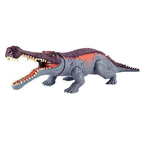 Jurassic World Massive Biters Sarcosuchus Larger-Sized 공룡 액션 피규어 Tail-Activated 스트라이크 and 씹기 액션, ,  움직일수있는 관절, Movie-Authentic 디테일; Ages 4 and Up (GVG68)